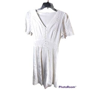 Polagram The Peony Med white cotton dress textured front and back